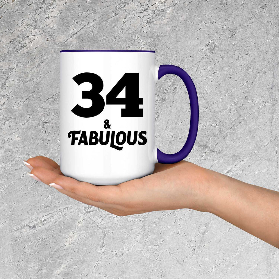34th Birthday 34 & Fabulous - 15oz Accent Mug Purple