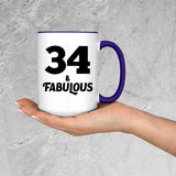 34th Birthday 34 & Fabulous - 15oz Accent Mug Purple