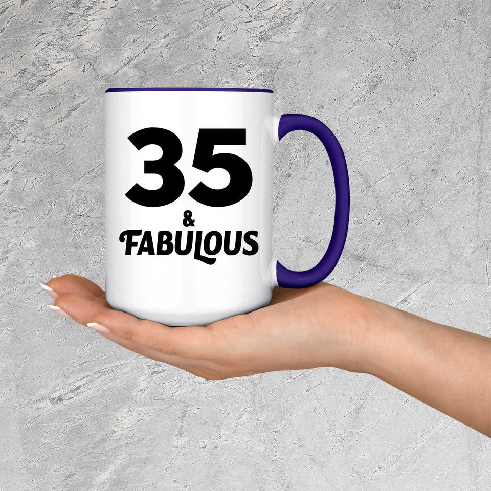 35th Birthday 35 & Fabulous - 15oz Accent Mug Purple