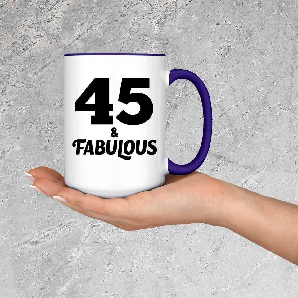 45th Birthday 45 & Fabulous - 15oz Accent Mug Purple
