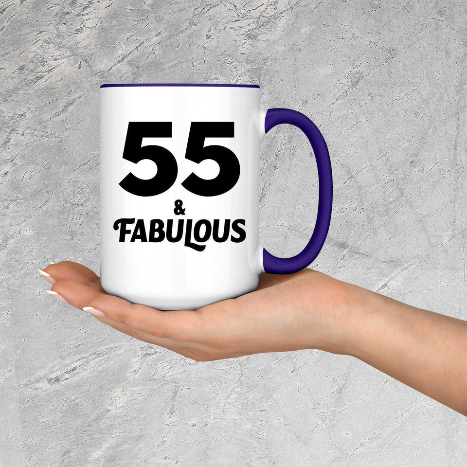 55th Birthday 55 & Fabulous - 15oz Accent Mug Purple