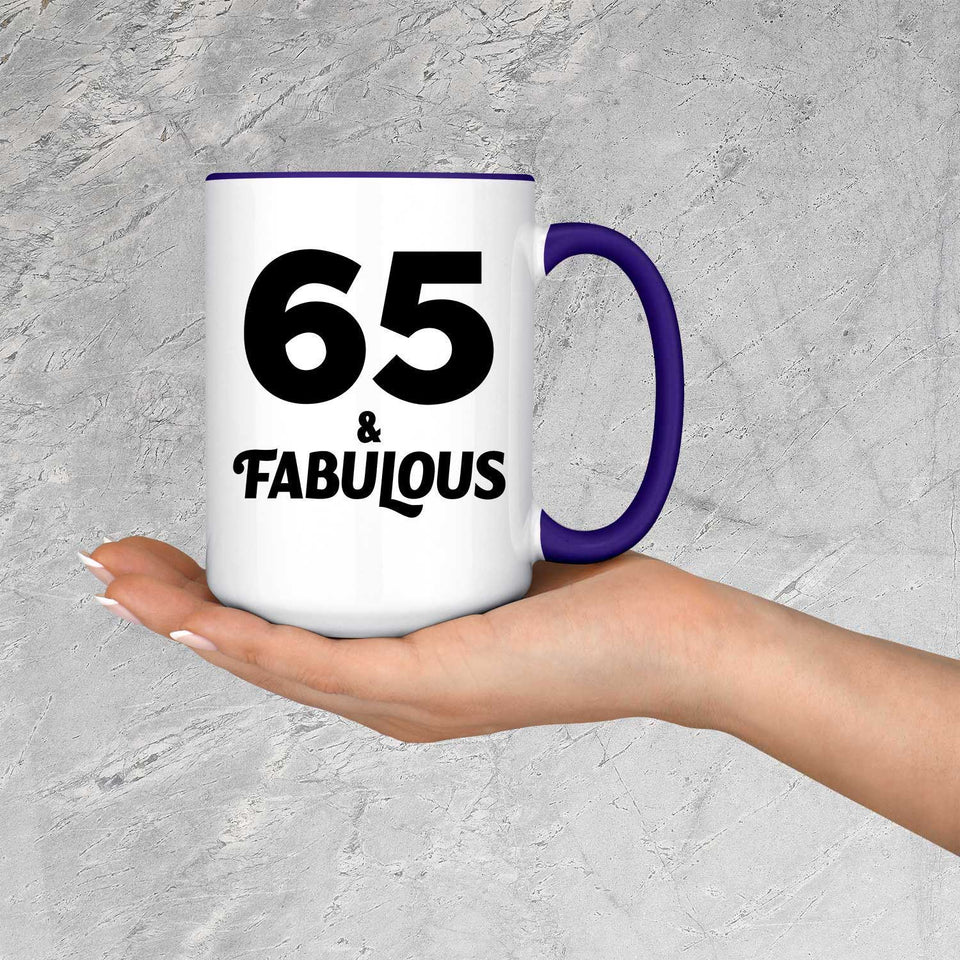 65th Birthday 65 & Fabulous - 15oz Accent Mug Purple