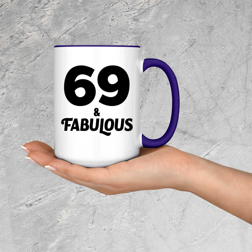 69th Birthday 69 & Fabulous - 15oz Accent Mug Purple