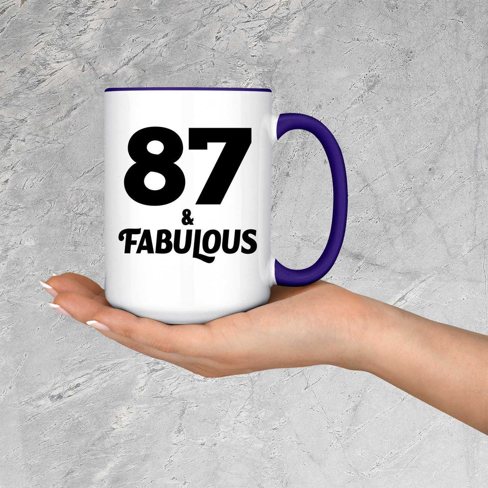 87th Birthday 87 & Fabulous - 15oz Accent Mug Purple