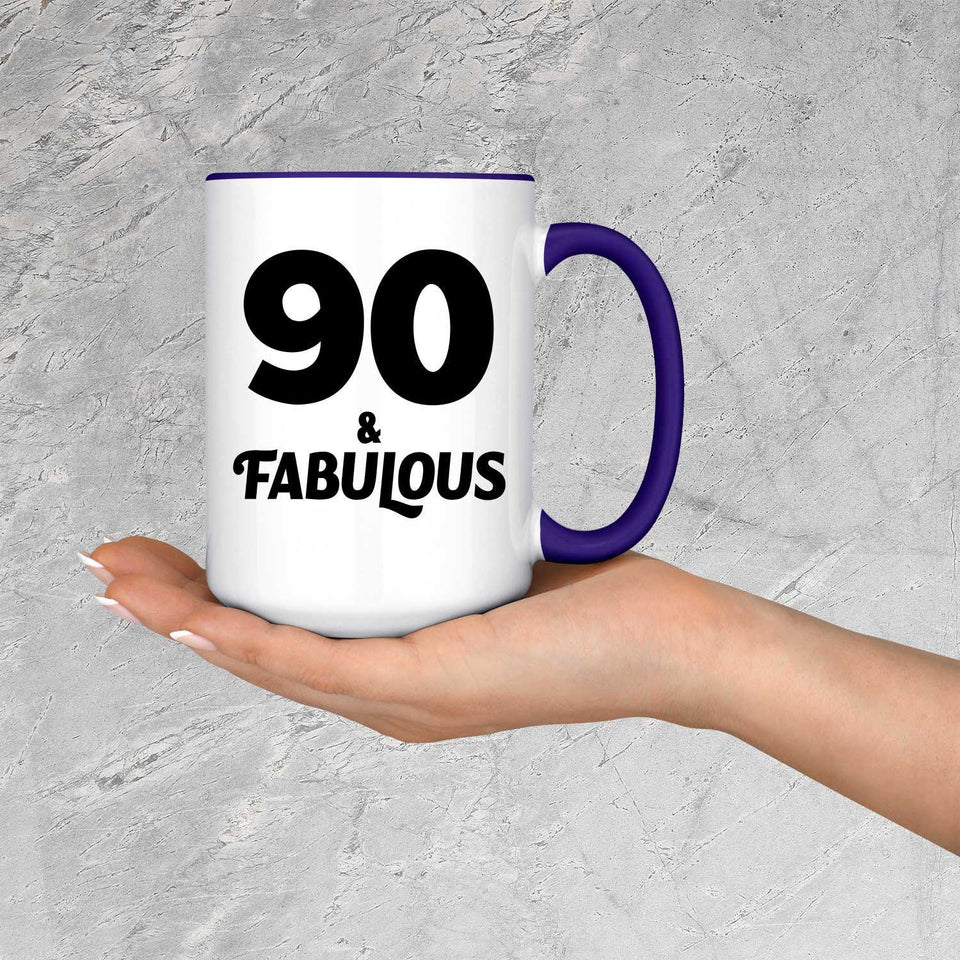 90th Birthday 90 & Fabulous - 15oz Accent Mug Purple