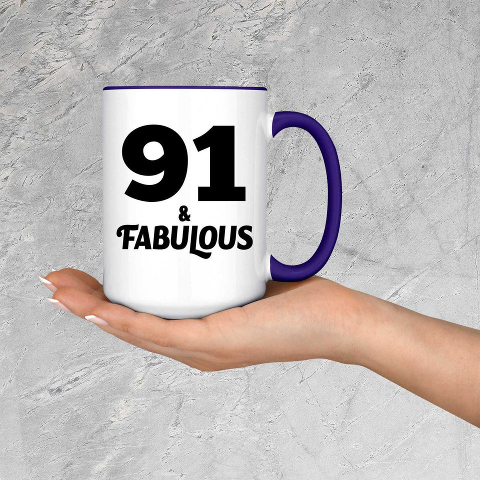 91st Birthday 91 & Fabulous - 15oz Accent Mug Purple