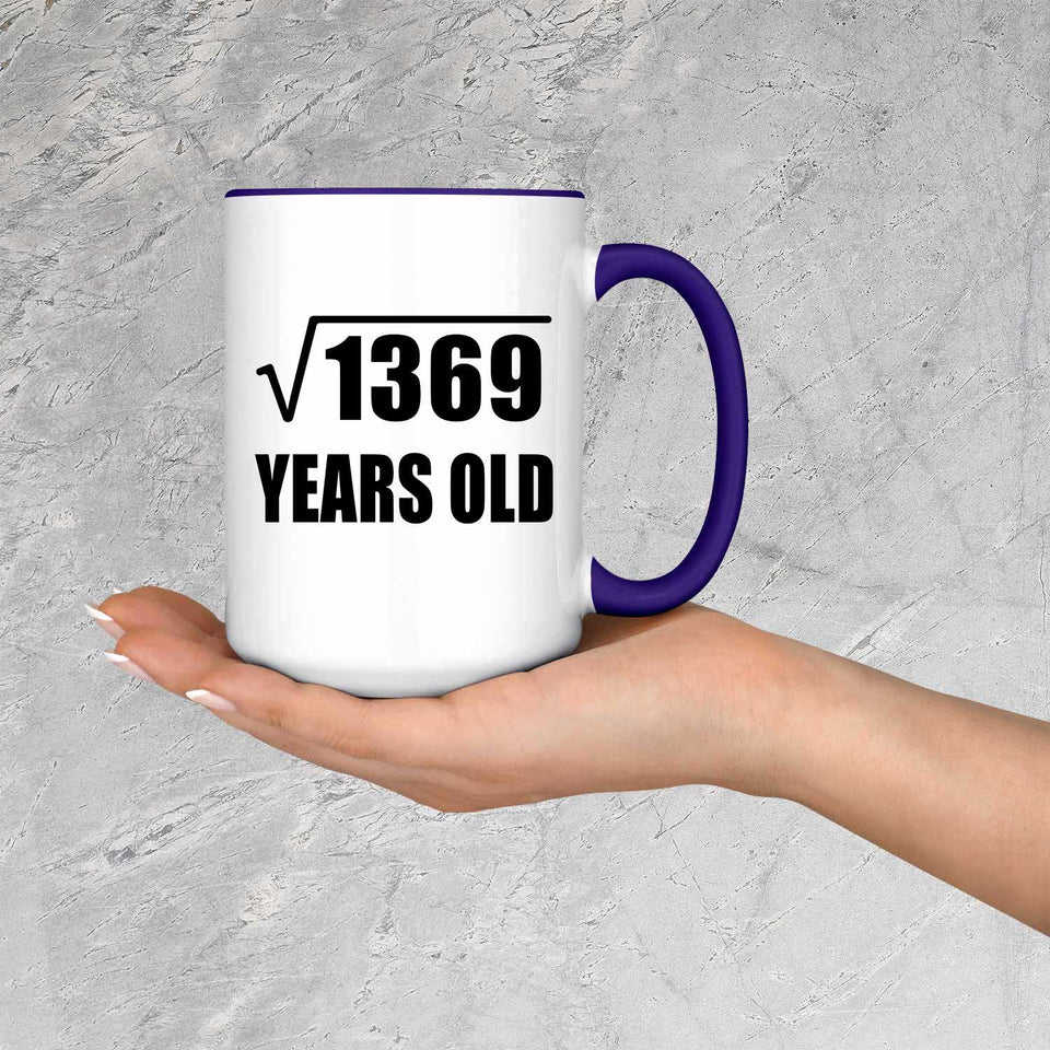 37th Birthday Square Root of 1369 Years Old - 15oz Accent Mug Purple