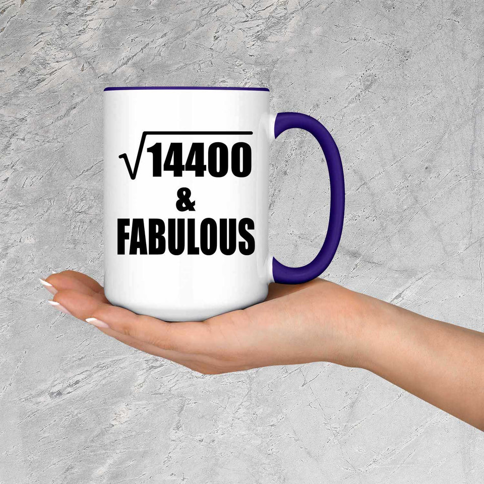 120th Birthday Square Root of 14400 & Fabulous - 15oz Accent Mug Purple