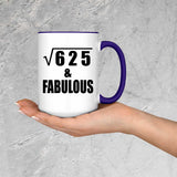25th Birthday Square Root of 625 & Fabulous - 15oz Accent Mug Purple