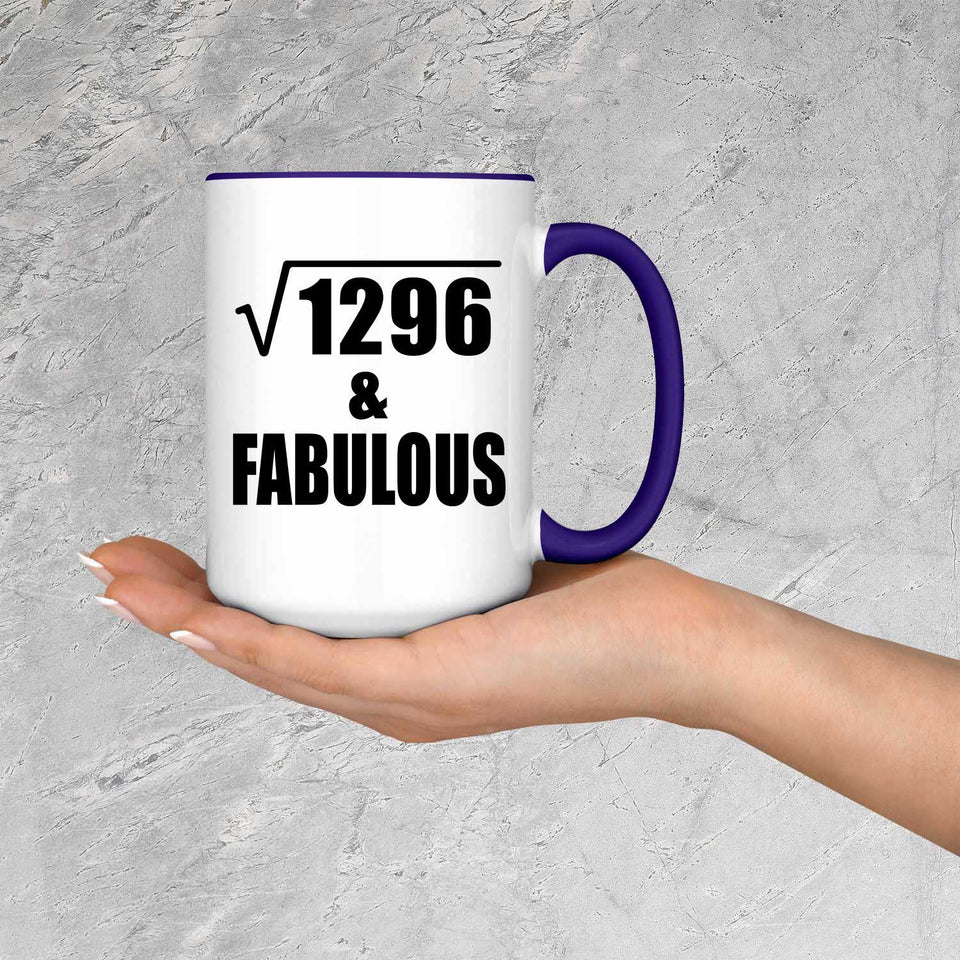 36th Birthday Square Root of 1296 & Fabulous - 15oz Accent Mug Purple