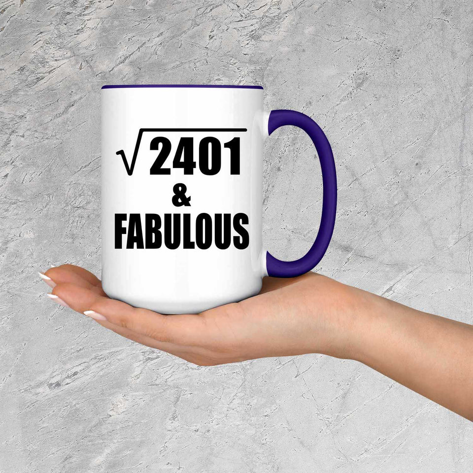 49th Birthday Square Root of 2401 & Fabulous - 15oz Accent Mug Purple