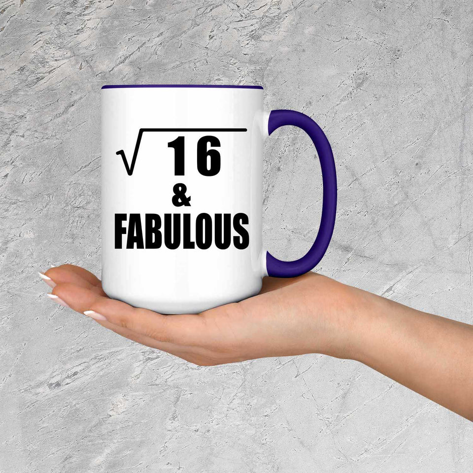 4th Birthday Square Root of 16 & Fabulous - 15oz Accent Mug Purple