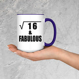 4th Birthday Square Root of 16 & Fabulous - 15oz Accent Mug Purple