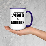 70th Birthday Square Root of 4900 & Fabulous - 15oz Accent Mug Purple