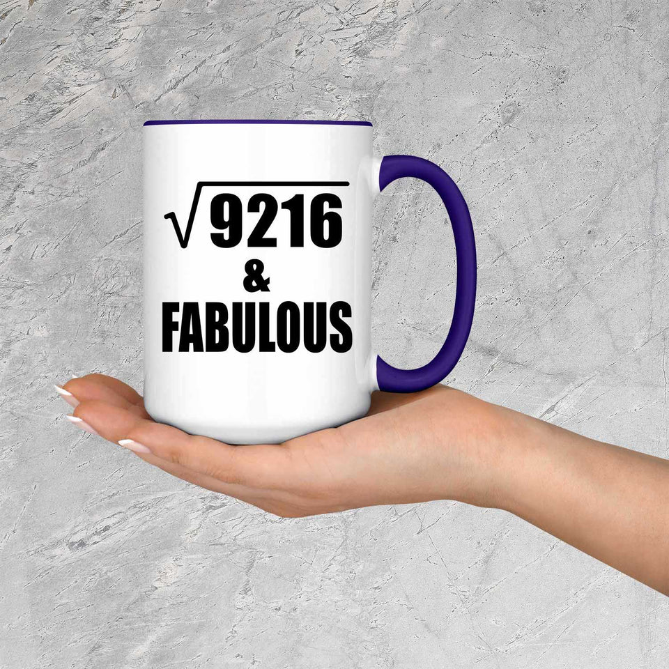 96th Birthday Square Root of 9216 & Fabulous - 15oz Accent Mug Purple