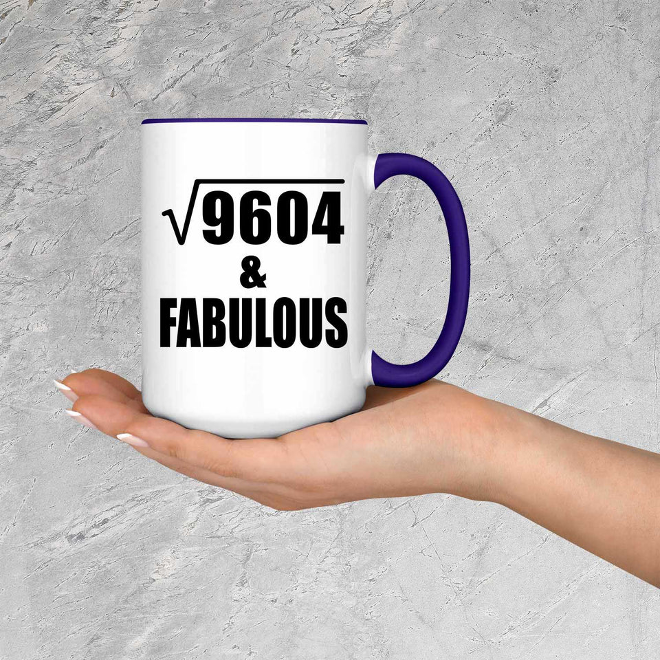 98th Birthday Square Root of 9604 & Fabulous - 15oz Accent Mug Purple