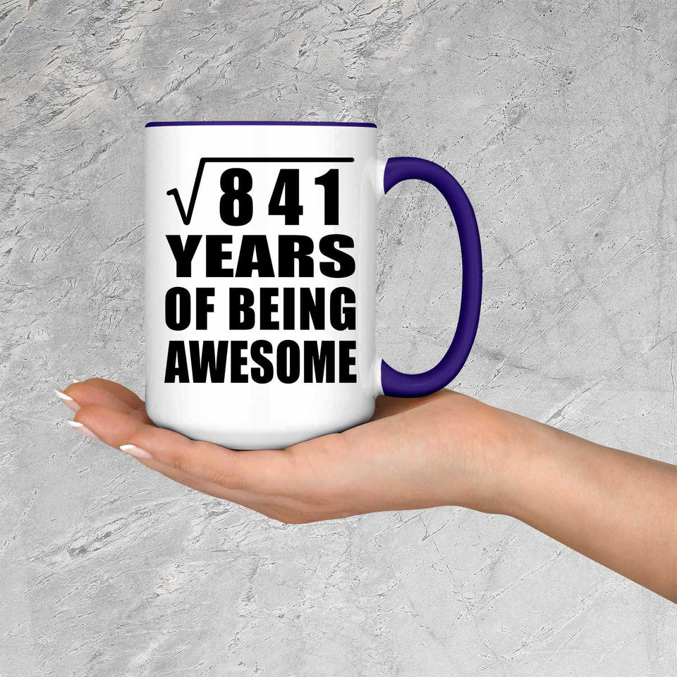 29th Birthday Square Root of 841 Years of Being Awesome - 15oz Accent Mug Purple