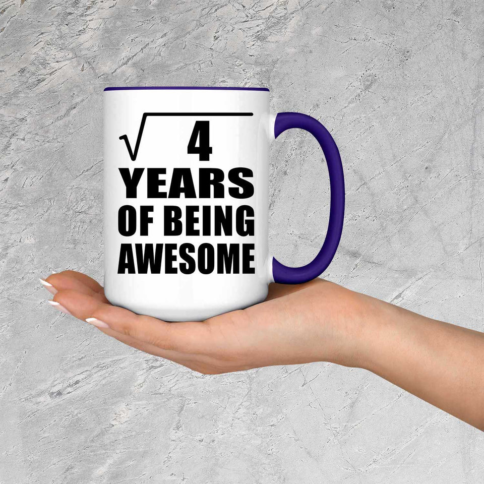 2nd Birthday Square Root of 4 Years of Being Awesome - 15oz Accent Mug Purple