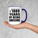 33rd Birthday Square Root of 1089 Years of Being Awesome - 15oz Accent Mug Purple