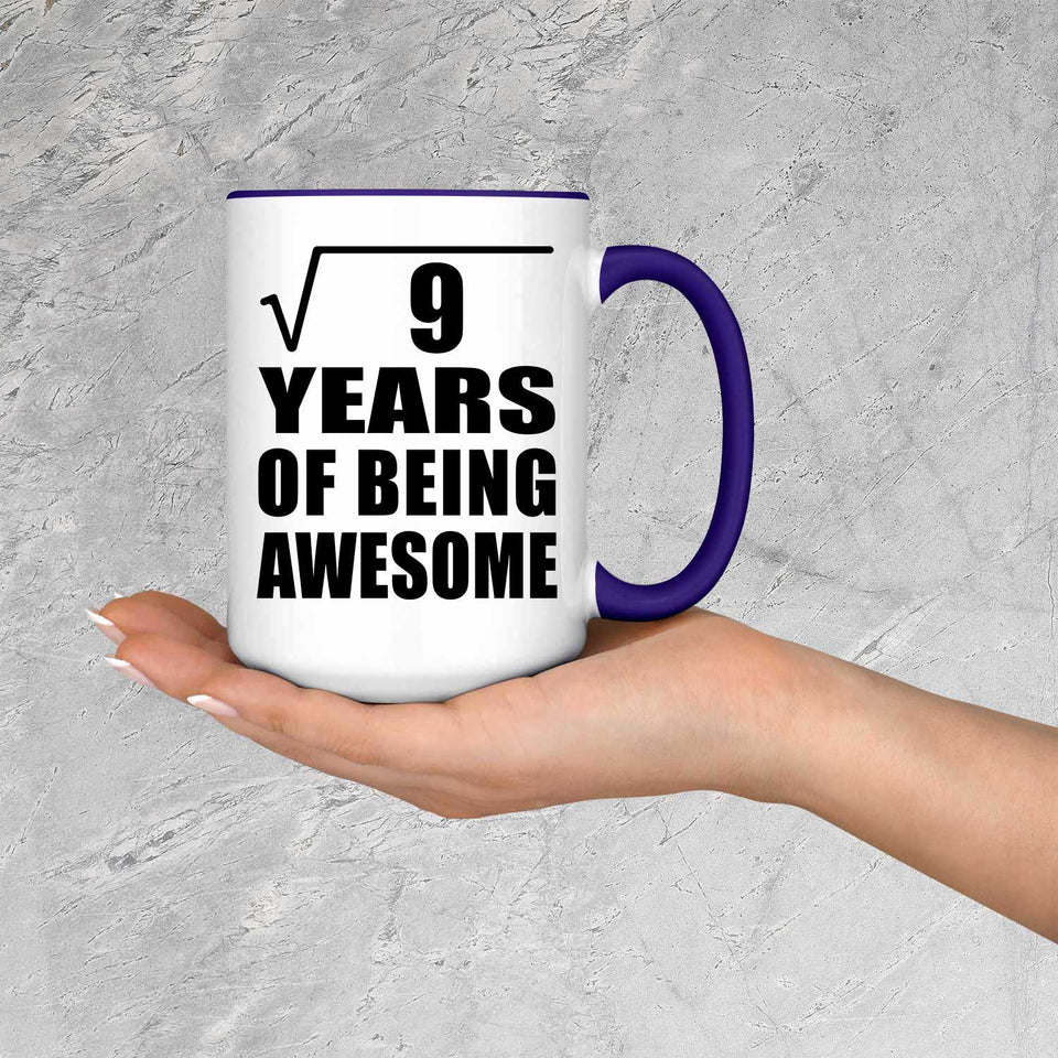 3rd Birthday Square Root of 9 Years of Being Awesome - 15oz Accent Mug Purple