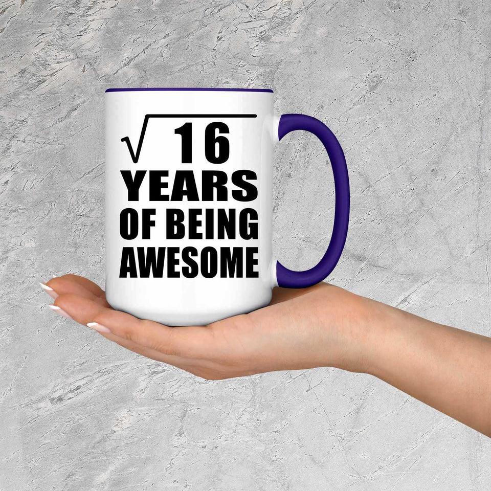 4th Birthday Square Root of 16 Years of Being Awesome - 15oz Accent Mug Purple