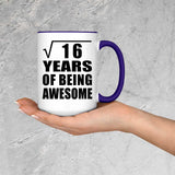 4th Birthday Square Root of 16 Years of Being Awesome - 15oz Accent Mug Purple