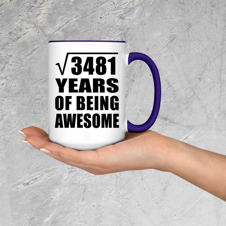 59th Birthday Square Root of 3481 Years of Being Awesome - 15oz Accent Mug Purple