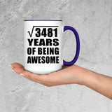 59th Birthday Square Root of 3481 Years of Being Awesome - 15oz Accent Mug Purple