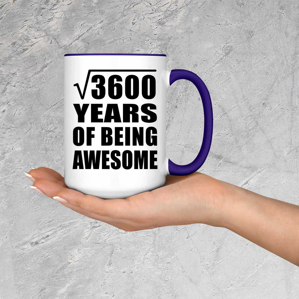 60th Birthday Square Root of 3600 Years of Being Awesome - 15oz Accent Mug Purple