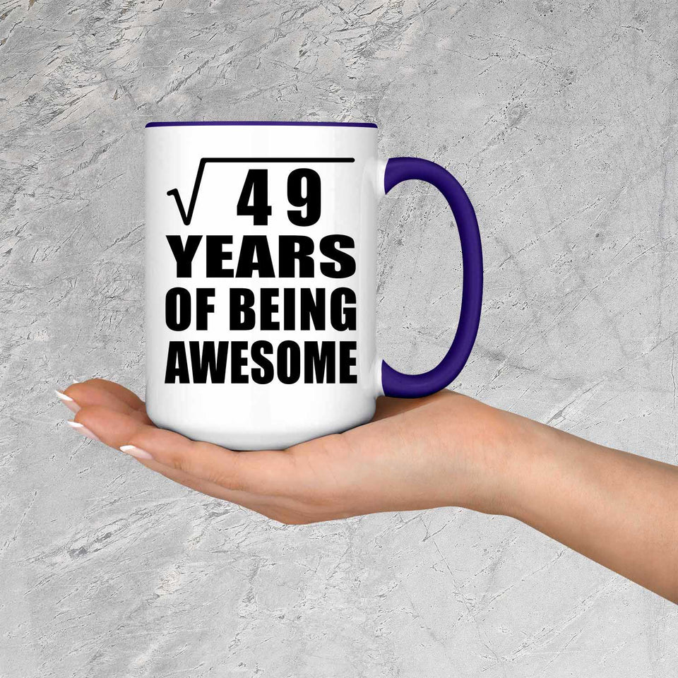 7th Birthday Square Root of 49 Years of Being Awesome - 15oz Accent Mug Purple