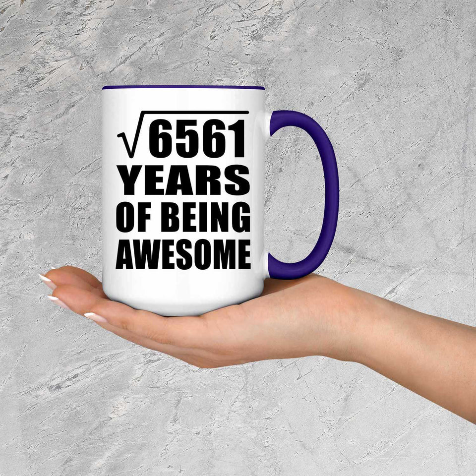 81st Birthday Square Root of 6561 Years of Being Awesome - 15oz Accent Mug Purple