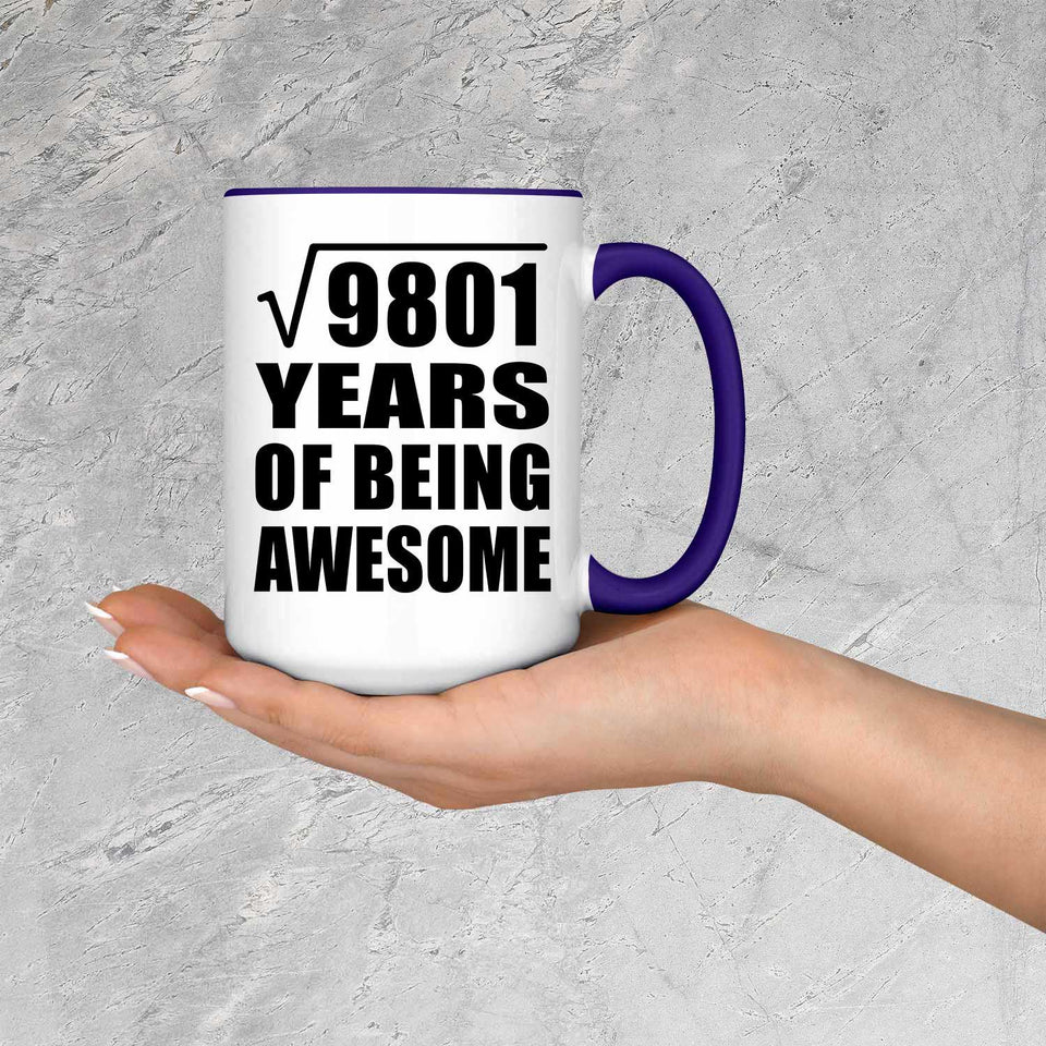 99th Birthday Square Root of 9801 Years of Being Awesome - 15oz Accent Mug Purple