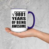 99th Birthday Square Root of 9801 Years of Being Awesome - 15oz Accent Mug Purple