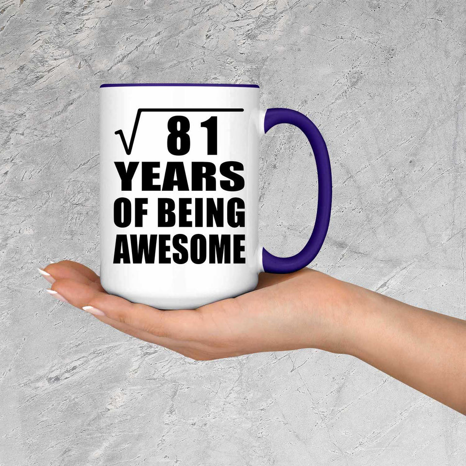 9th Birthday Square Root of 81 Years of Being Awesome - 15oz Accent Mug Purple