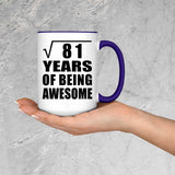 9th Birthday Square Root of 81 Years of Being Awesome - 15oz Accent Mug Purple