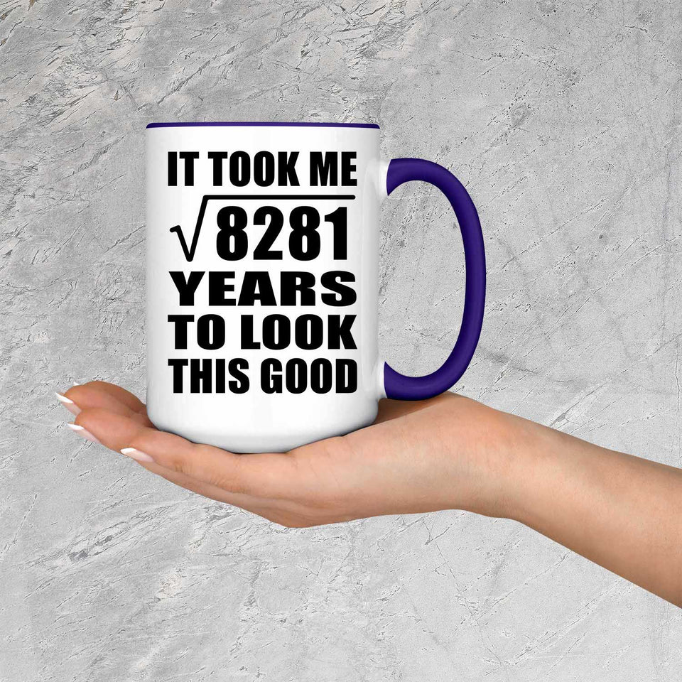 91st Birthday Took Square Root of 8281 Years To Look Good - 15oz Accent Mug Purple