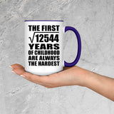 112th Birthday Square Root of 12544 Years of Childhood - 15oz Accent Mug Purple