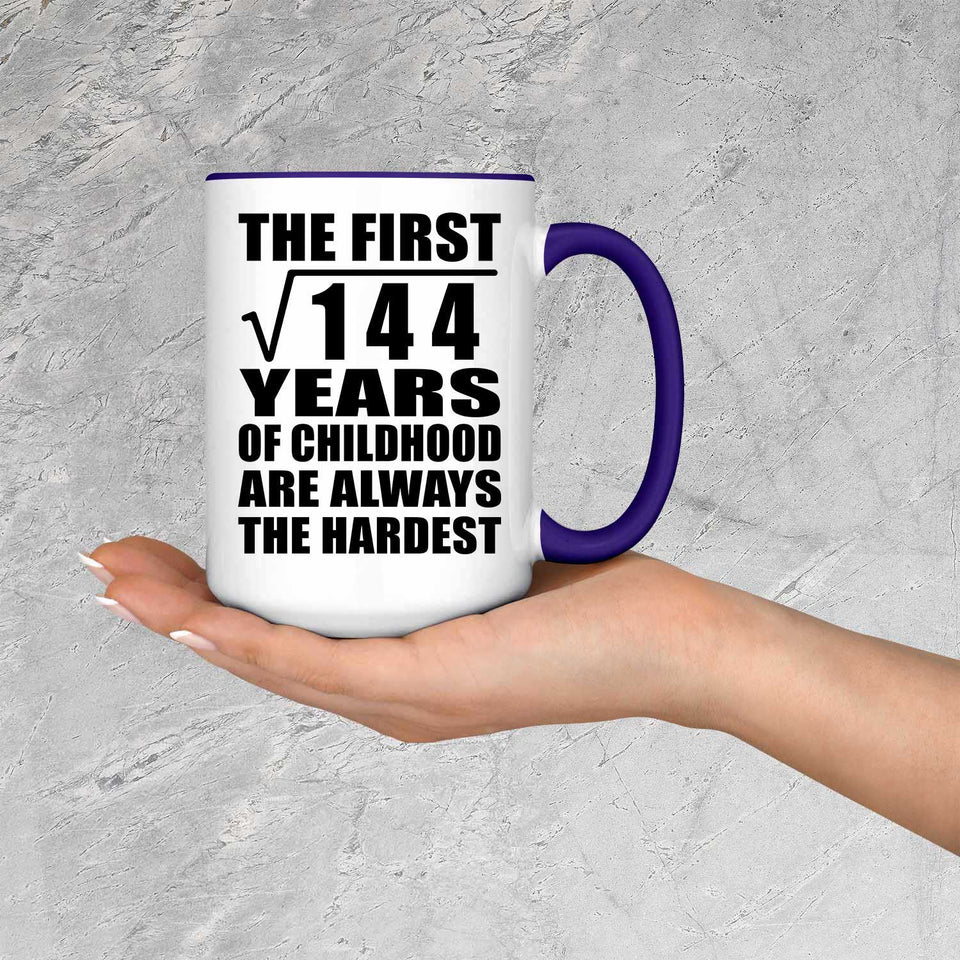 12th Birthday Square Root of 144 Years of Childhood - 15oz Accent Mug Purple