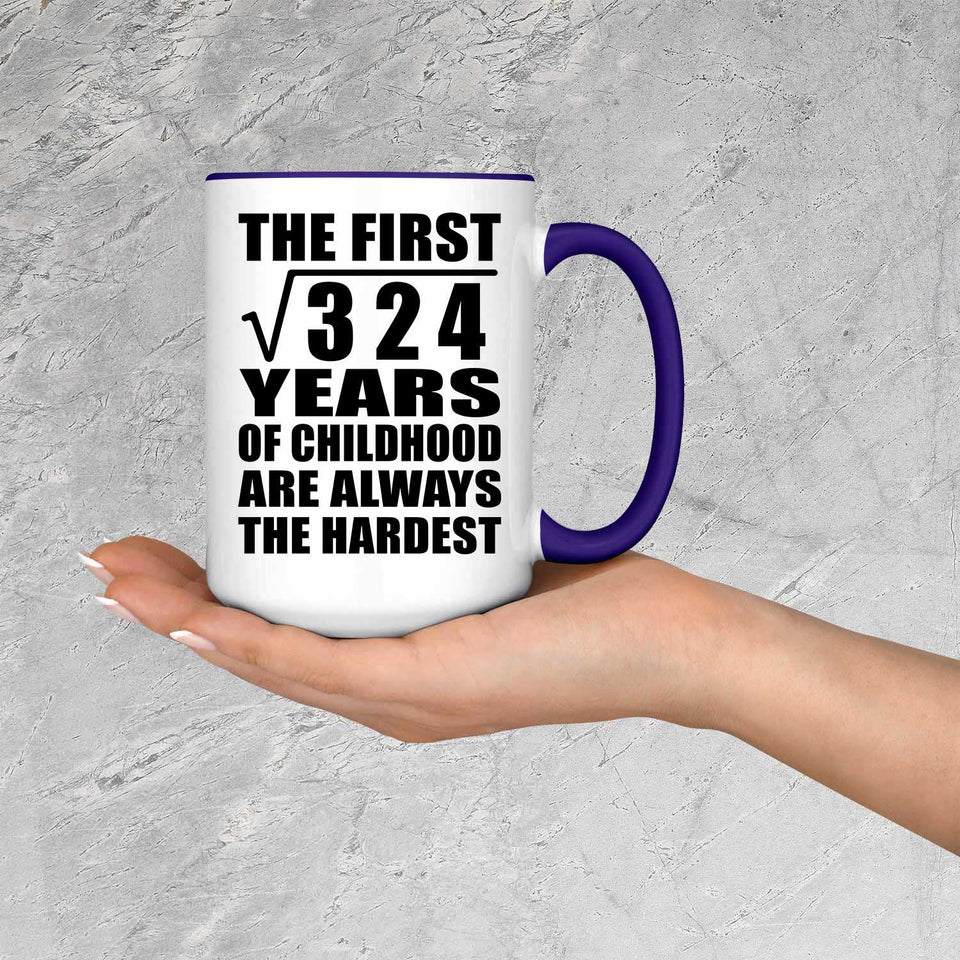 18th Birthday Square Root of 324 Years of Childhood - 15oz Accent Mug Purple