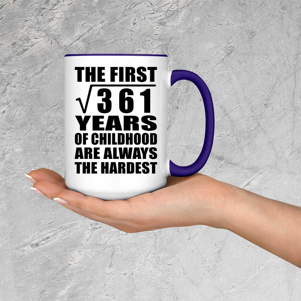 19th Birthday Square Root of 361 Years of Childhood - 15oz Accent Mug Purple