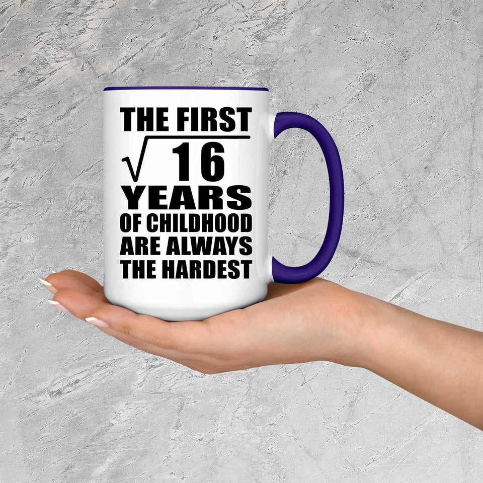 4th Birthday Square Root of 16 Years of Childhood - 15oz Accent Mug Purple