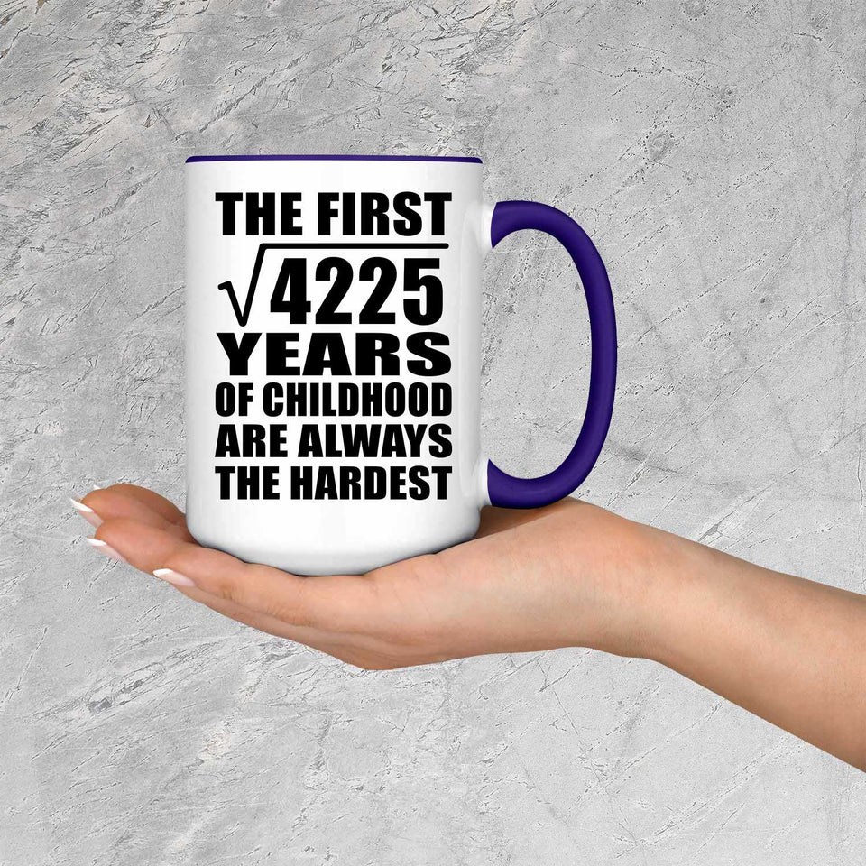 65th Birthday Square Root of 4225 Years of Childhood - 15oz Accent Mug Purple