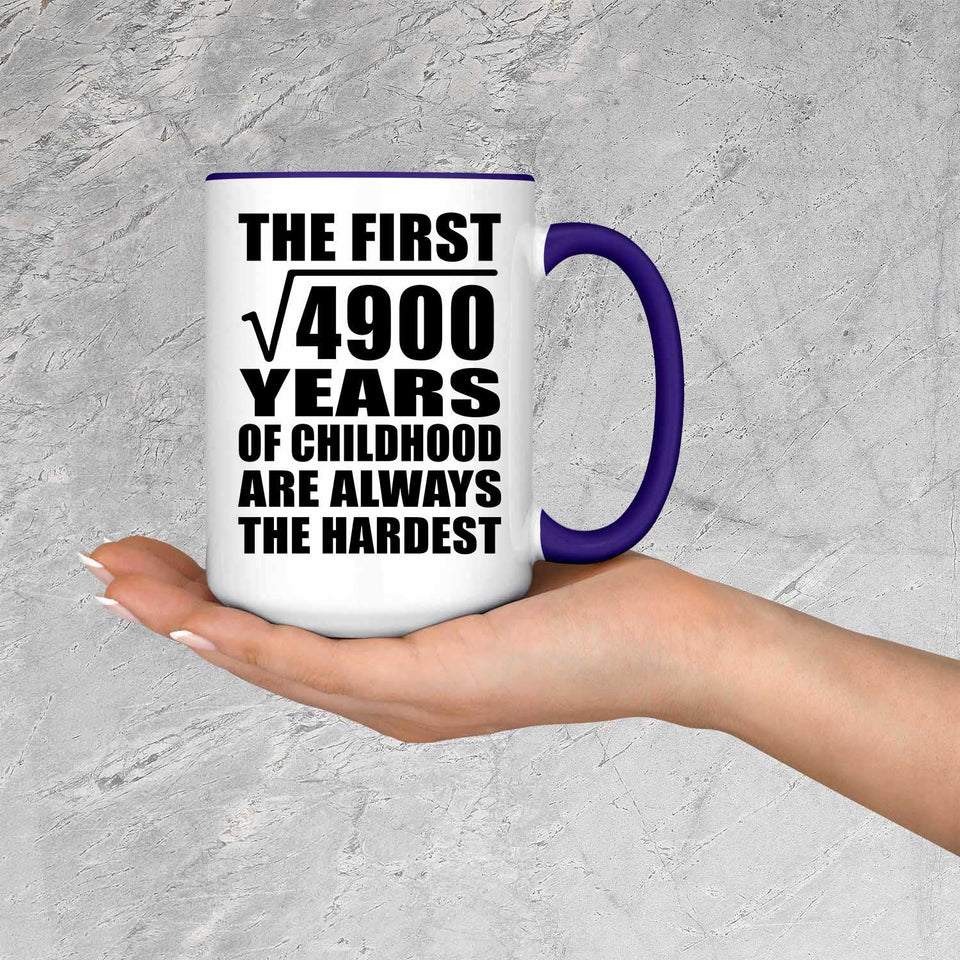 70th Birthday Square Root of 4900 Years of Childhood - 15oz Accent Mug Purple