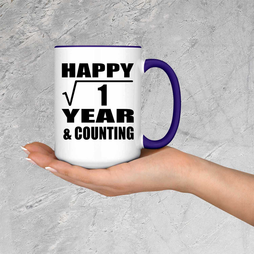 Happy 1st Anniversary Square Root of 1 Year & Counting - 15oz Accent Mug Purple