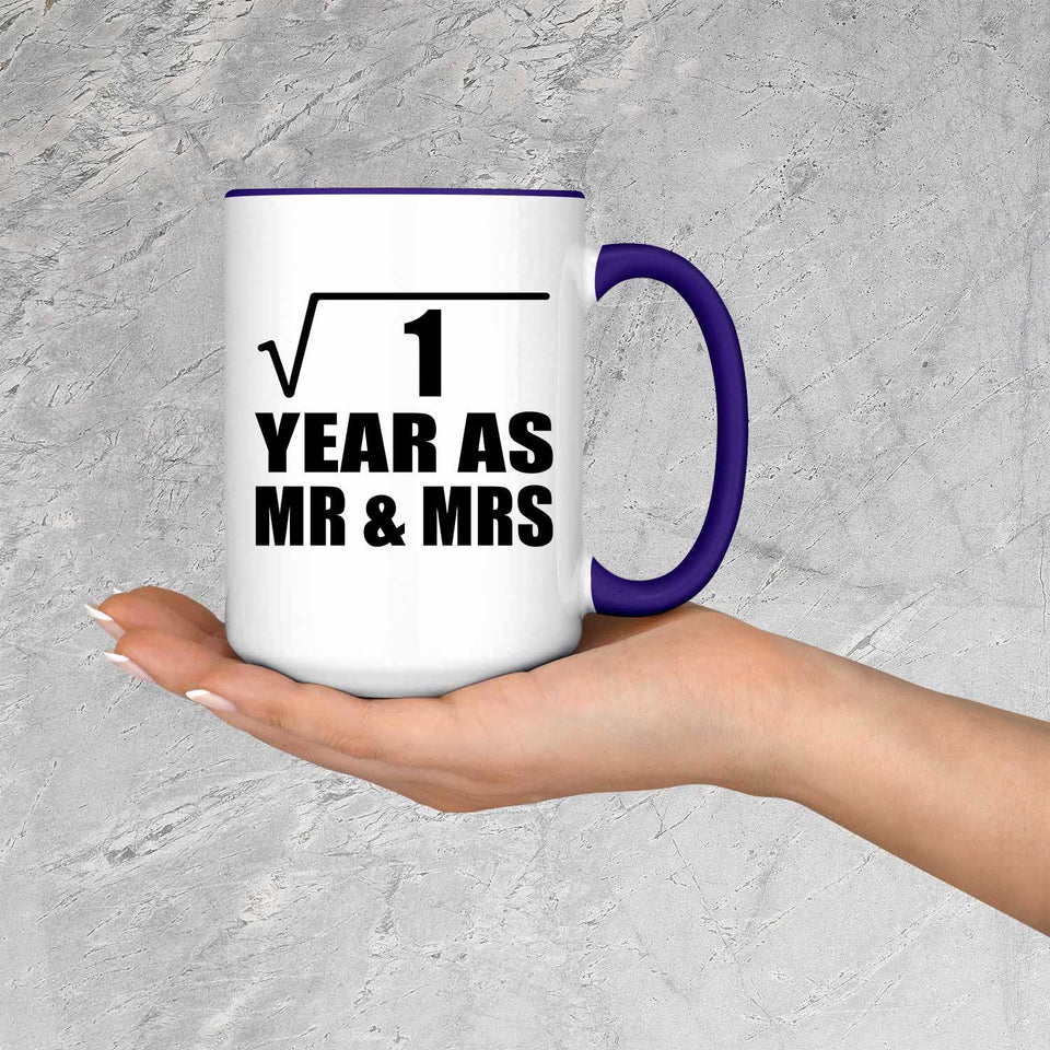 1st Anniversary Square Root of 1 Year As Mr & Mrs - 15oz Accent Mug Purple