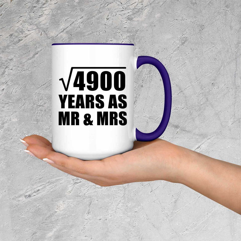 70th Anniversary Square Root of 4900 Years As Mr & Mrs - 15oz Accent Mug Purple