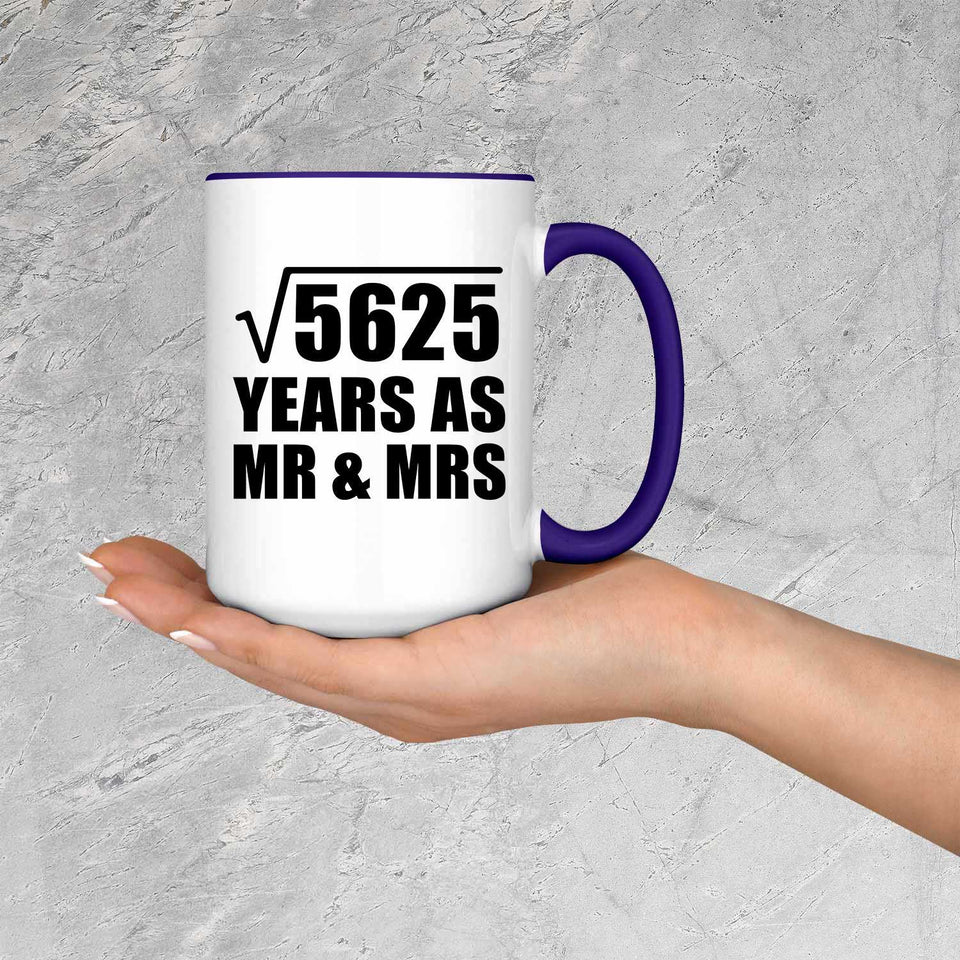75th Anniversary Square Root of 5625 Years As Mr & Mrs - 15oz Accent Mug Purple