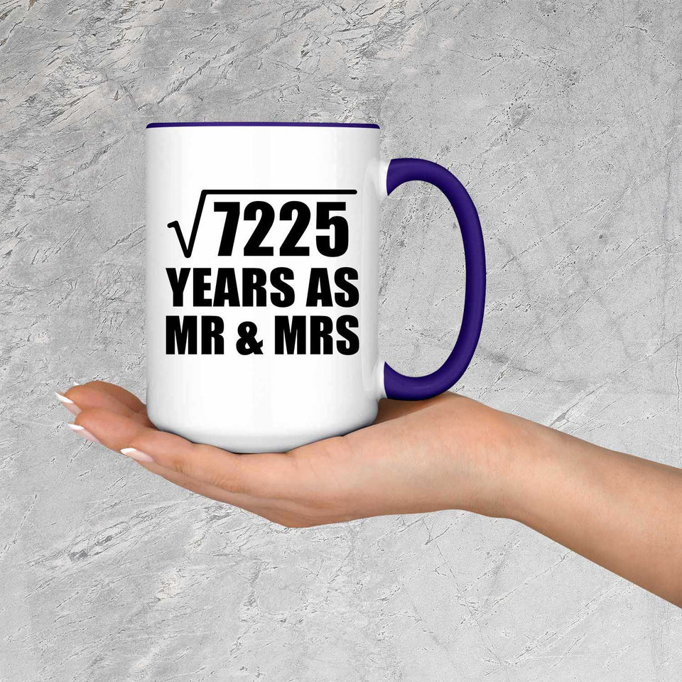 85th Anniversary Square Root of 7225 Years As Mr & Mrs - 15oz Accent Mug Purple