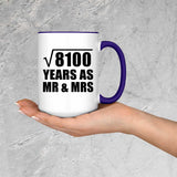 90th Anniversary Square Root of 8100 Years As Mr & Mrs - 15oz Accent Mug Purple