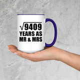 97th Anniversary Square Root of 9409 Years As Mr & Mrs - 15oz Accent Mug Purple